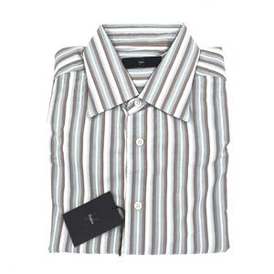 NEW Z Zegna Long-Sleeve Striped Cotton Button Down Dress Shirt Large White/Blue